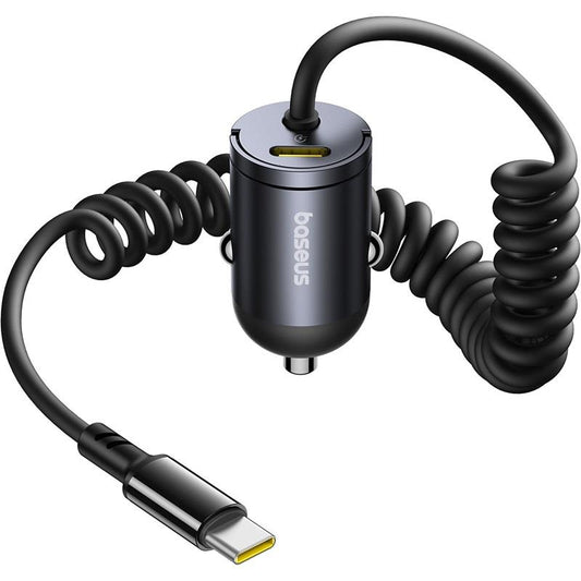 Baseus Tiny Star Mini Car Charger (C+L Cable Included) 30W Cosmic Black | شاحن سيارة بيسوس تايني ستار ميني 30 واط مع كابل Type-C و Lightning - أسود كوزمي