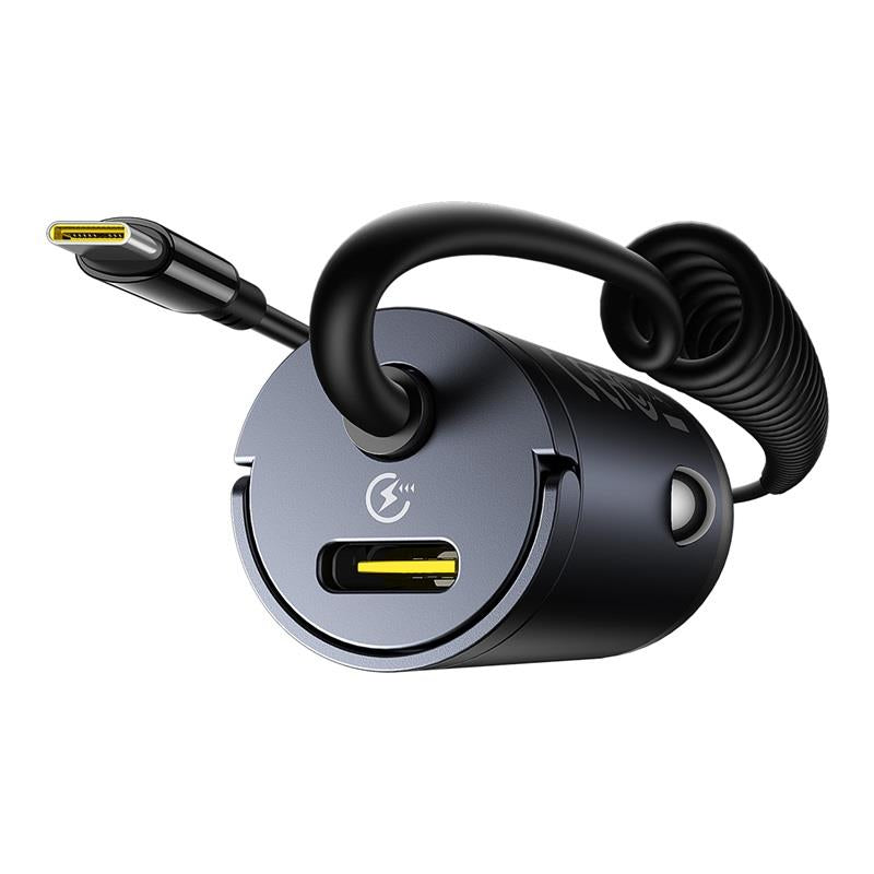 Baseus Tiny Star Mini Car Charger (C+L Cable Included) 30W Cosmic Black | شاحن سيارة بيسوس تايني ستار ميني 30 واط مع كابل Type-C و Lightning - أسود كوزمي