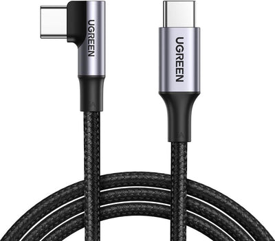 كابل Ugreen من Type-C إلى Type-C بزاوية 90 درجة شحن سريع 100W طول 3 متر للألعاب - UGREEN USB-C to USB-C 90 Degree PD Fast Charging Cable 100W 3M For Comfortable Gaming