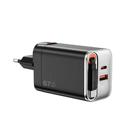 شاحن ويوو هيليكس برو Wi-G027 67W GaN مع كيبل قابل للسحب 70سم ومحولات | WiWU Helix Pro 67W GaN Charger Wi-G027 with 70cm Retractable Cable & Adapters