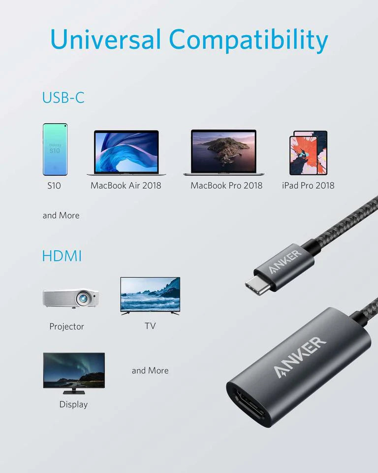 انكر محول يو اس بي سي الى HDMI بدقة 4K - رمادي  | Anker 310 USB-C to HDMI Adapter, 4K@60Hz - Gray