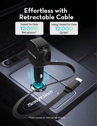 شاحن سيارة راف باور RP-VC1021 بقدرة 75 واط مع كيبل قابل للسحب - أسود | RAVPower RP-VC1021 Car Charger 75W with Retractable Cable - Black