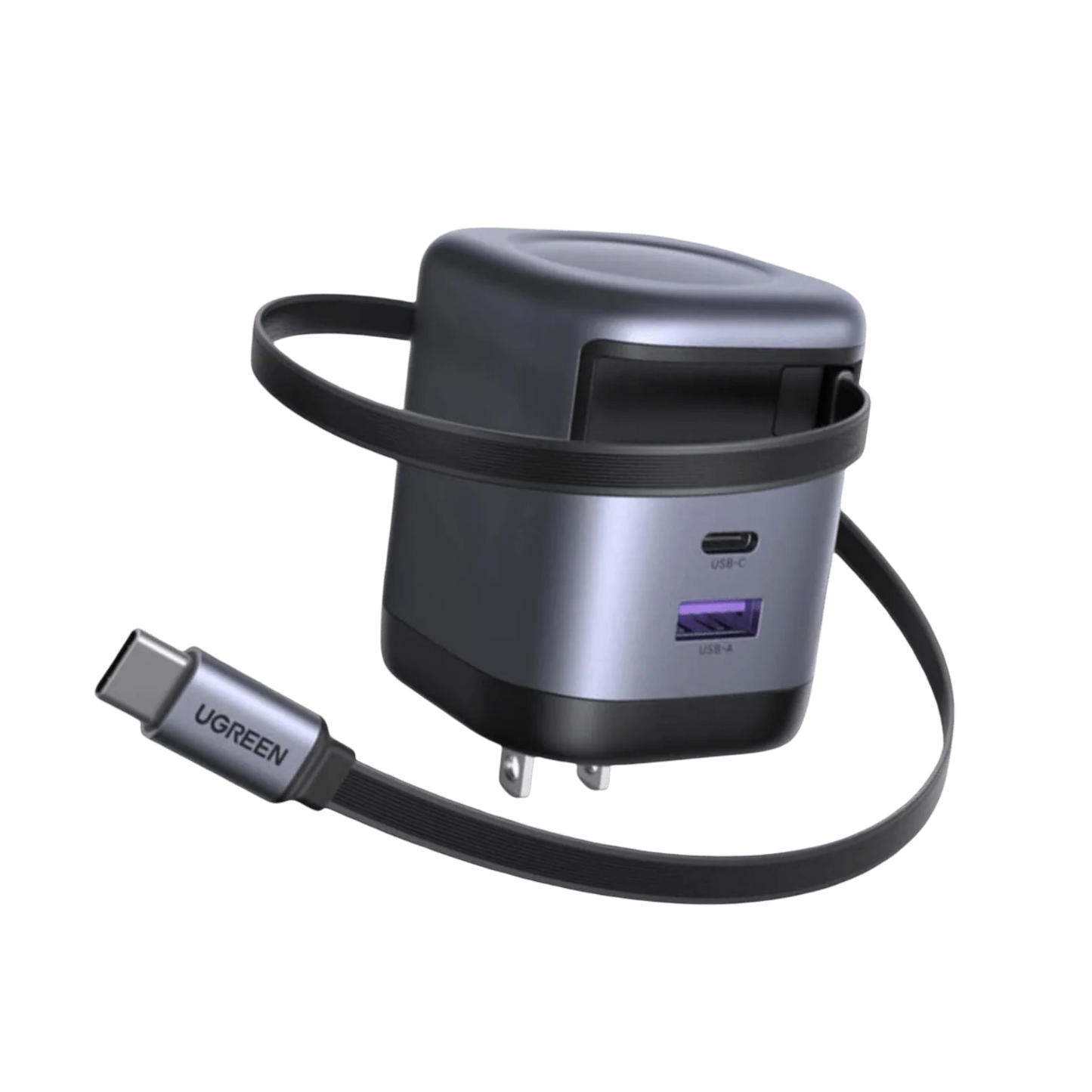 UGREEN 65W GaN Fast Charger with Retractable Cable | شاحن يوجرين 65 واط تقنية جان مع كيبل قابل للسحب