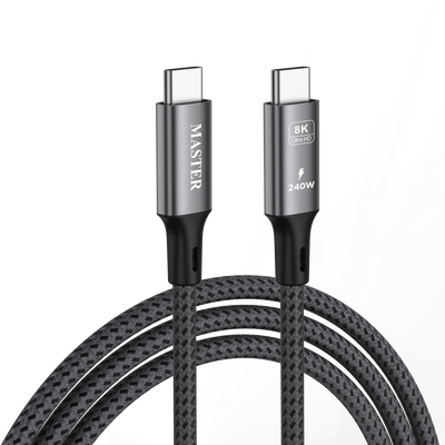 كيبل ماستر مظفر تايب سي الى تايب سي بقدرة شحن 240 واط وسرعة 40 Gbps ودعم 8K بطول 1 متر - رمادي | Master Braided 240W/40Gbps/8K60Hz Cable USB-C to USB-C 1M - Gray