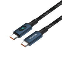 كيبل ماستر مظفر تايب سي الى تايب سي بقدرة شحن 240 واط وطول 1.2 متر مع شاشة LED - ازرق داكن | Master Braided 240W/480Mbps Cable USB-C to USB-C 1.2M With LED Display - Dark Blue