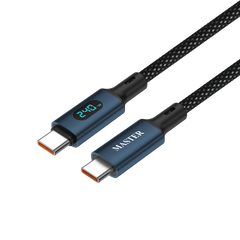 كيبل ماستر مظفر تايب سي الى تايب سي بقدرة شحن 240 واط وطول 1.2 متر مع شاشة LED - ازرق داكن | Master Braided 240W/480Mbps Cable USB-C to USB-C 1.2M With LED Display - Dark Blue