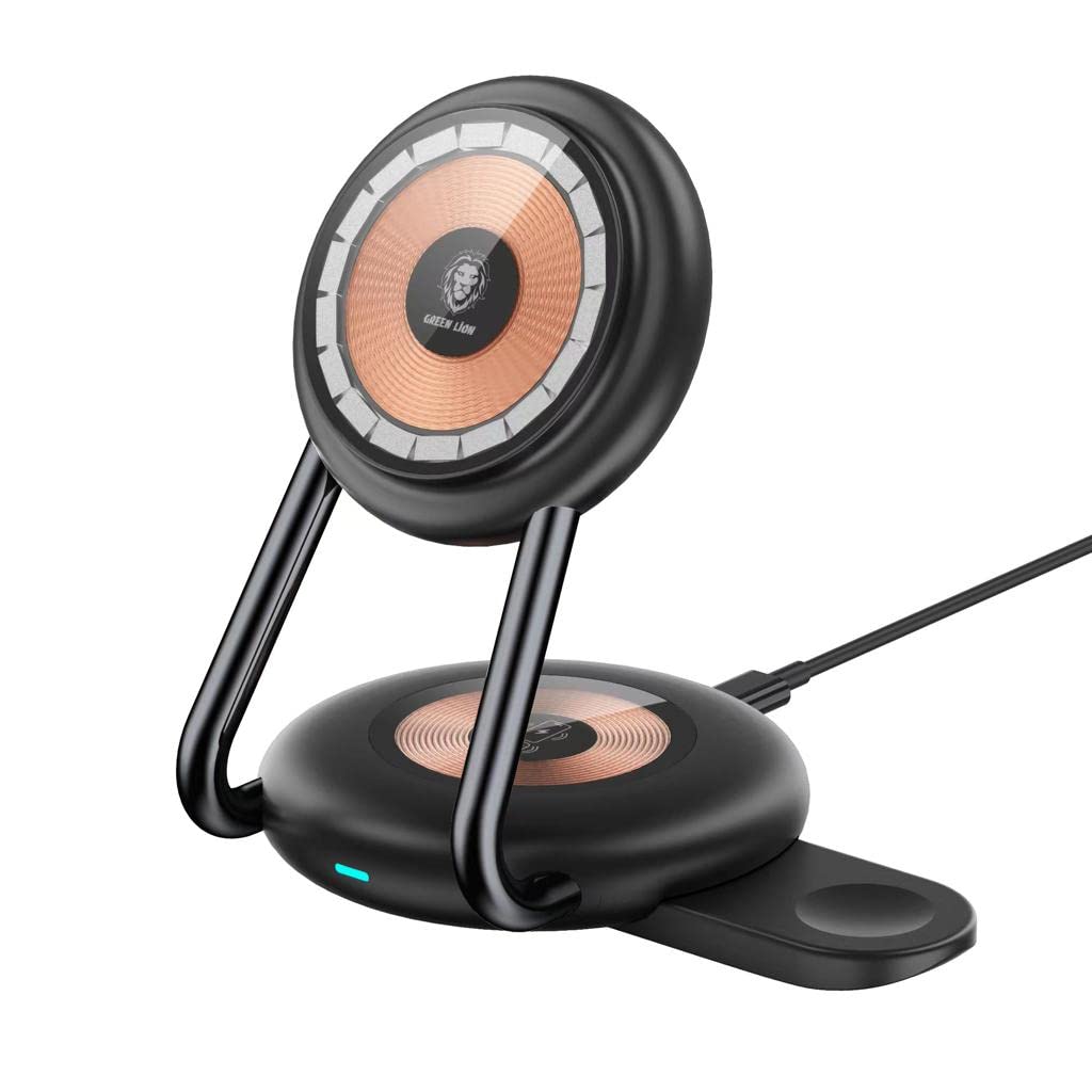 Hub-a Şêr a 3-di-1 MagCharge 15W ya Green Lion - Reş