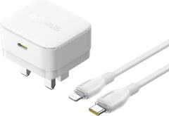 Baseus Palm Charger 1C 20W UK White with Cable C→iP 20W 1m - شاحن بيسوس بالم 20 واط أبيض مع كابل