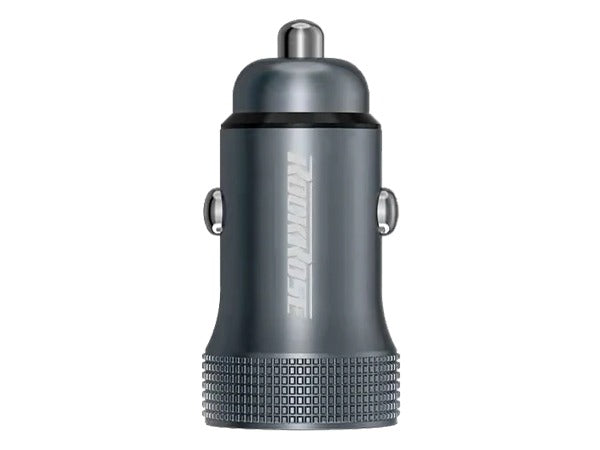 شاحن سيارة روك روز Ranger بمنفذي يو اس بي اي وتايب سي وبقدرة شحن 30 واط | RockRose Ranger PQ GT 30W PD & QC 3.0 Dual Port Car Phone Charger Adapter