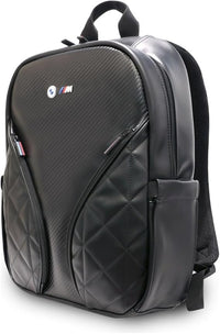 BMW Carry On Backpack PU Leather Carbon M Collection 15" Expandable Travel Bag | حقيبة ظهر BMW من CG Mobile جلد PU كربون M Collection لاب توب 15 بوصة