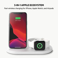 Şarjêra Bêtêl a Belkin BoostCharge 3-di-1ê de bi Qada Şarjêra Bêtêl a 7.5W ji bo Apple iPhone, Apple Watch, û AirPods 
