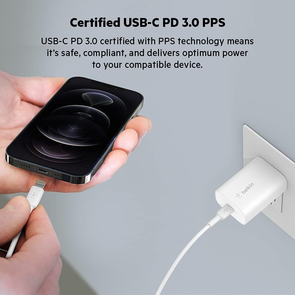 شاحن جداري بيلكن BoostCharge بمنفذ تايب سي وبقدرة شحن 25 واط | Belkin BoostCharge 25W wall charger with PPS USB charger plug with USB-C Power Delivery