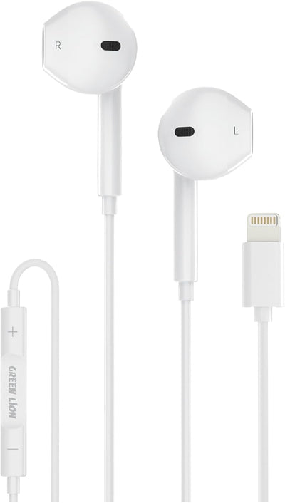 سماعات جرين لايون ستيريو السلكية بمنفذ لايتننغ - ابيض | Green Lion Wired Stereo Earphones with Lightning Connector – White