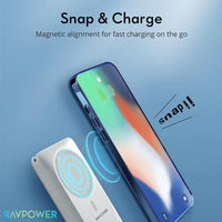 باور بانك راف باور المغناطيسي بسعة 10,000 مللي امبير | RAVPOWER 10000mAh Magsafe Magnetic Wireless Power Bank