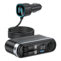 شاحن سيارة باورلوجي كيرنكس 60 واط مع كيبل قابل للسحب وشاشة فولتية - أسود | Powerology Currnex 60W Multi-Port Car Charger Black