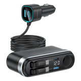 شاحن سيارة باورلوجي كيرنكس 60 واط مع كيبل قابل للسحب وشاشة فولتية - أسود | Powerology Currnex 60W Multi-Port Car Charger Black