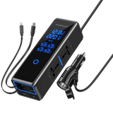 محول طاقة سيارة باورلوجي 300 واط موجة جيبية نقية مع شاشة فولتية ومروحة تبريد - أسود | Powerology 300W x2 AC Socket Car Power Inverter Black