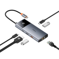 Baseus Hub Metal Gleam Series II 6 in 1 Type-C HUB HDMI 4K60HZ RJ45 Space Grey - هاب بيسوس 6 في 1 تايب سي