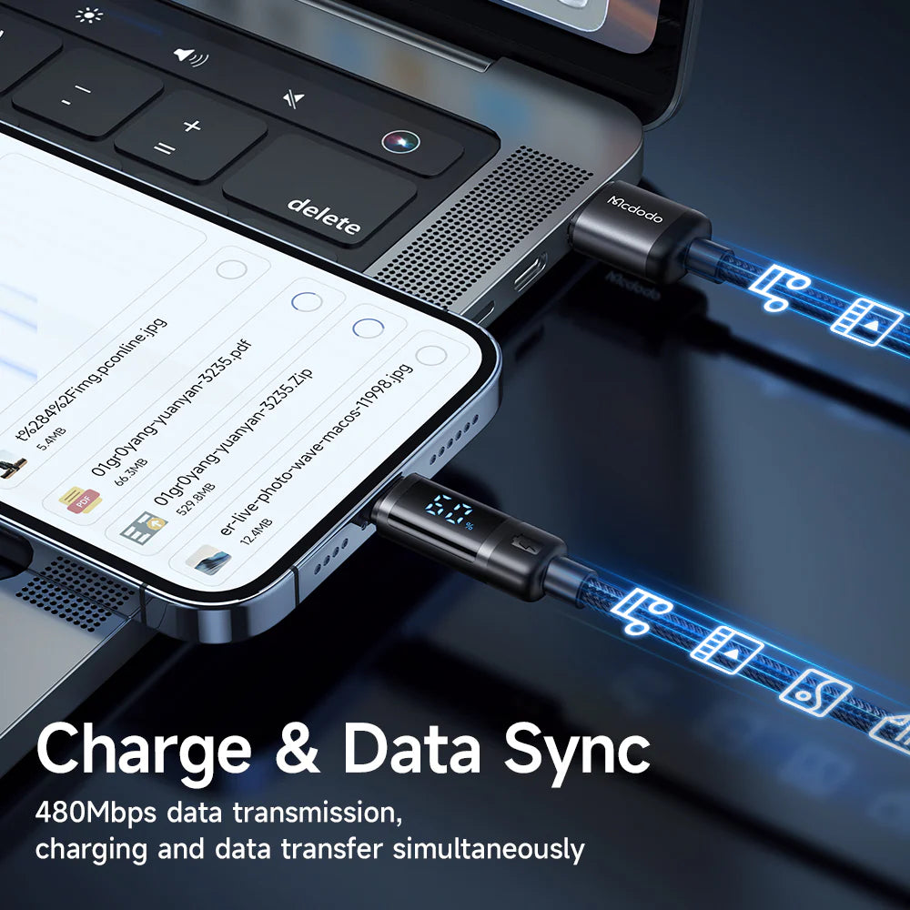 Kabloya Nîşandana Asta Bateriyê ya Mcdodo 3A ji USB bo Lightning 1.2m