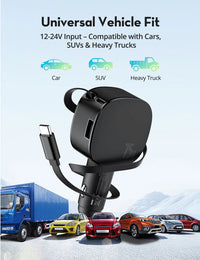 شاحن سيارة راف باور RP-VC1021 بقدرة 75 واط مع كيبل قابل للسحب - أسود | RAVPower RP-VC1021 Car Charger 75W with Retractable Cable - Black
