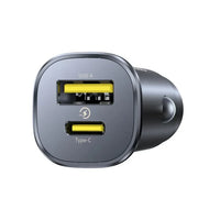 شاحن سيارة بيسوس جو تريب DP1 سريع 30 واط بمنفذي USB-C وUSB-A – أسود كوني | Baseus GoTrip DP1 30W Fast Car Charger USB-C & USB-A Cosmic Black