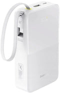 Baseus EnerFill FC51 Bipow2 Pro Power Bank 20000mAh 22.5W White Built-in Cable - باور بانك بيسوس انرفيل FC51 بايباو 2 برو 20000 مللي أمبير 22.5 واط أبيض بكيبل مدمج