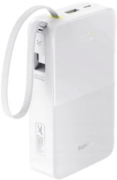 Baseus EnerFill FC51 Bipow2 Pro Power Bank 20000mAh 22.5W White Built-in Cable - باور بانك بيسوس انرفيل FC51 بايباو 2 برو 20000 مللي أمبير 22.5 واط أبيض بكيبل مدمج