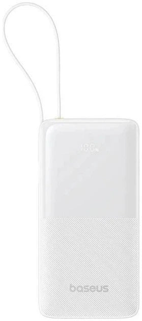 Baseus EnerFill FC51 Bipow2 Pro Power Bank 20000mAh 22.5W White Built-in Cable - باور بانك بيسوس انرفيل FC51 بايباو 2 برو 20000 مللي أمبير 22.5 واط أبيض بكيبل مدمج