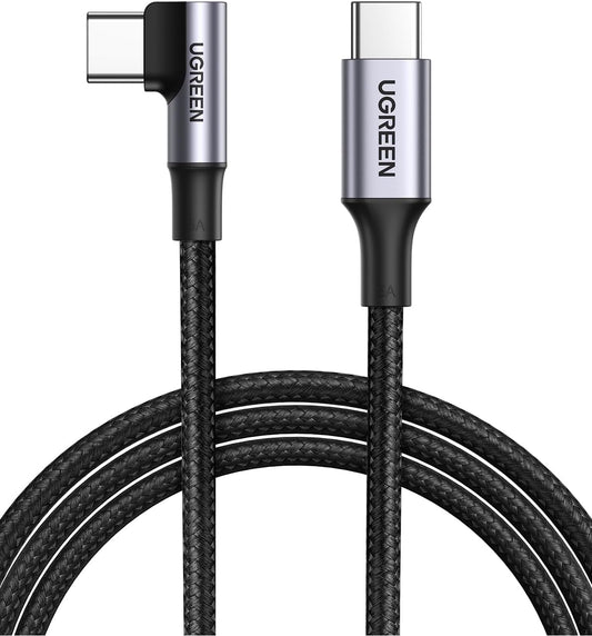 كيبل UGREEN USB-C إلى USB-C بزاوية 90 درجة 100W 2 متر للألعاب | UGREEN USB-C to USB-C 90 Degree PD Fast Charging Cable 100W, 2M For Comfortable Gaming