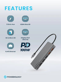 محول باورولوجي 12 في 1 بمنفذ تايب سي  | Powerology 12 in 1 USB-C Hub Ultimate Performance & Connectivity
