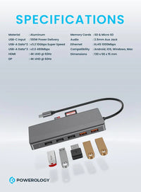 محول باورولوجي 12 في 1 بمنفذ تايب سي  | Powerology 12 in 1 USB-C Hub Ultimate Performance & Connectivity