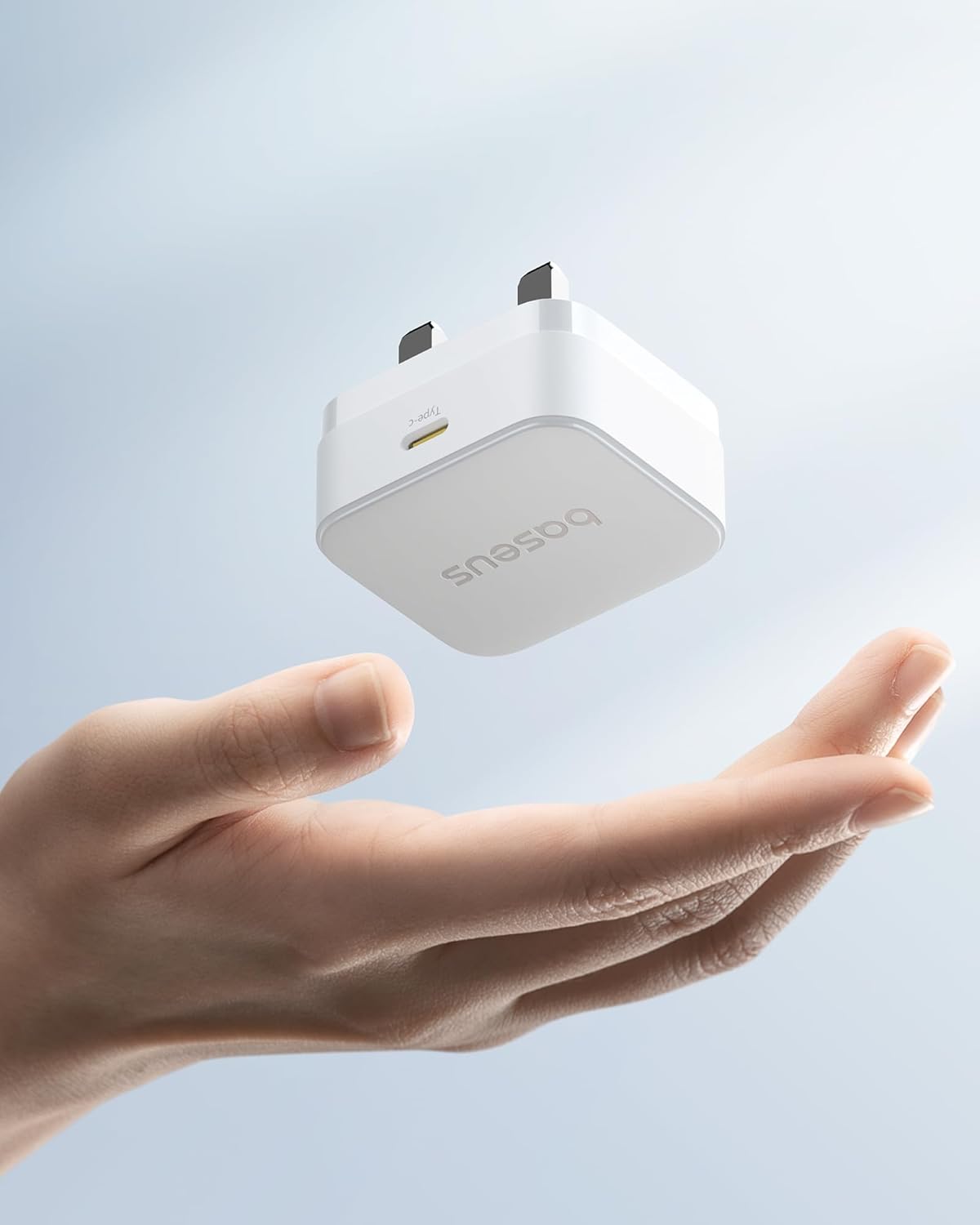 Baseus Palm Charger 1C 20W UK White with Cable C→iP 20W 1m - شاحن بيسوس بالم 20 واط أبيض مع كابل