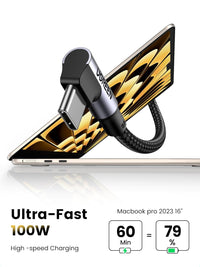 كيبل UGREEN USB-C إلى USB-C بزاوية 90 درجة 100W 2 متر للألعاب | UGREEN USB-C to USB-C 90 Degree PD Fast Charging Cable 100W, 2M For Comfortable Gaming