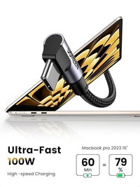 كابل Ugreen من Type-C إلى Type-C بزاوية 90 درجة شحن سريع 100W طول 3 متر للألعاب - UGREEN USB-C to USB-C 90 Degree PD Fast Charging Cable 100W 3M For Comfortable Gaming