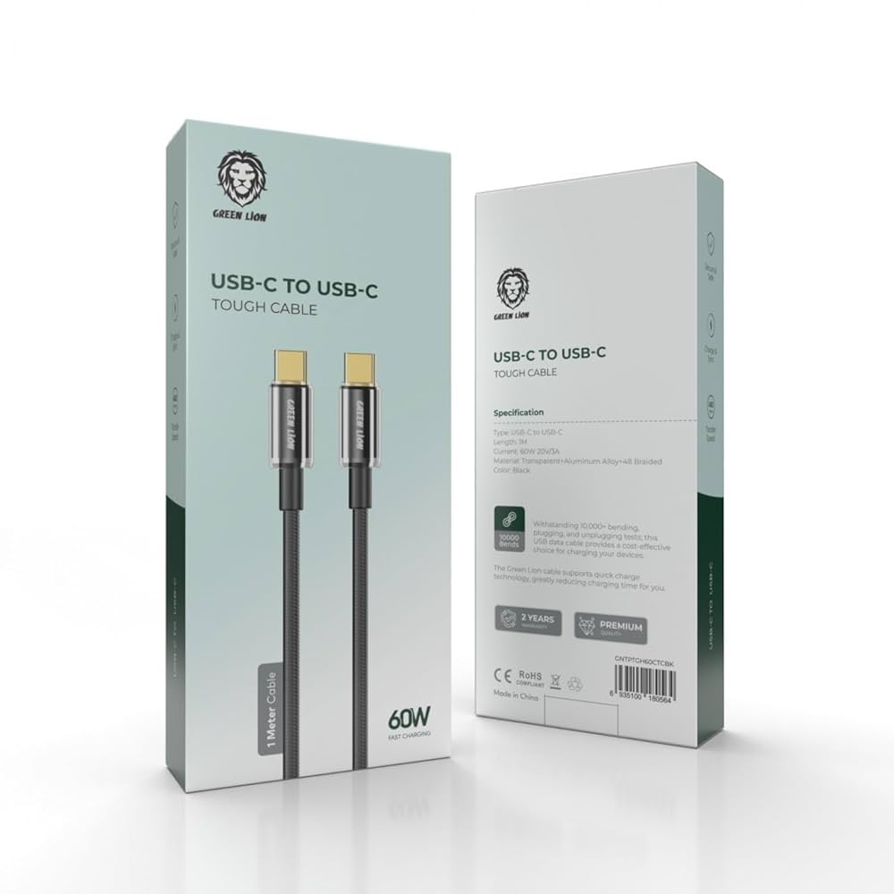 Kabloya Destikê ya USB-C bo USB-C ya Green Lion, 1m, 60W