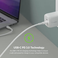 شاحن حائط بيلكين GaN بمنفذي تايب سي وبقدرة شحن 65 واط | Belkin 65W Dual USB Type C Wall Charger Fast Charging Power Delivery 3.0 with GaN Technology