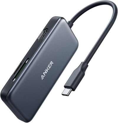 محول انكر تايب سي 5 في 1 مع منفذ HDMI  وقارئ بطاقات اس دي ومايكرو اس دي ومنفذين يو اس بي اي | Anker USB C Hub 5 in 1 USB C Adapter with 4K USB C to HDMI SD and microSD Card Reader 2 USB 3.0 Ports