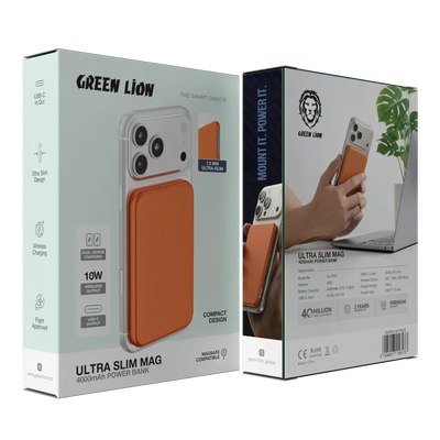 باور بانك جرين لايون ألترا سليم ماج 4000 مللي أمبير - برتقالي | Green Lion Ultra Slim Mag 4000mAh Power Bank - Orange