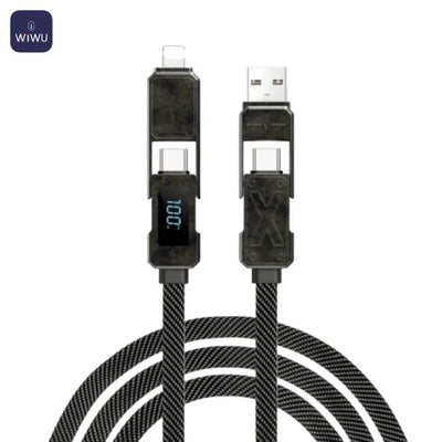 Kabloya Barkirinê ya WiWU 4-di-1 de, USB-A ber bi USB-C ber bi USB-C û Lightning, Hêza Barkirinê 100W, Dirêjahiya 15cm - Gewr | Kabloya Barkirinê ya WiWU X Series A+C ber bi C+L 100W 15cm – Gewr