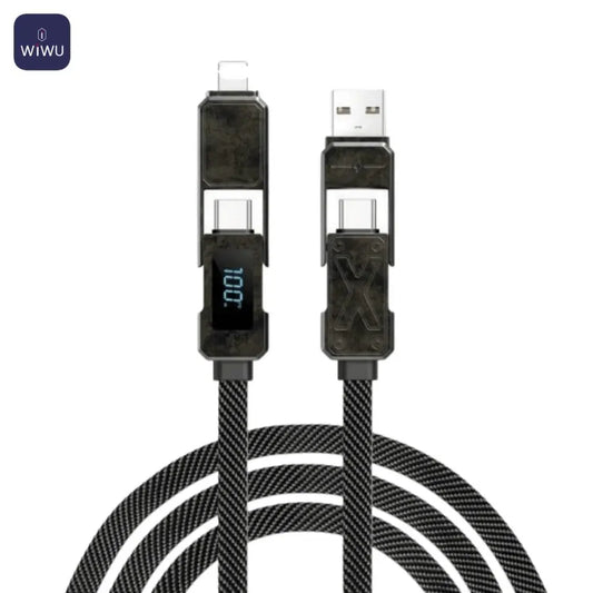 كيبل ويوو 4 في 1, يو اس بي اي - يو اس بي سي الى يو اس بي سي ولايتننغ بقدرة شحن 100 واط وطول 15 سم - رمادي | WiWU X Series Charging Cable A+C to C+L 100W 15cm – Gray