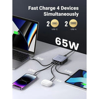 شاحن مكتبي يوجرين نيكسود GaN 65 واط 4 منافذ للابتوب والهواتف | UGREEN USB C Charger 65W Plug GaN Fast Desktop Charger Nexode 4-Port