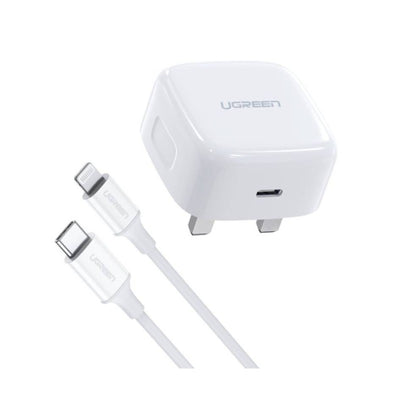شاحن يو جرين - UGREEN USB C Charger 20W Plug with 1M Lightning Cable PD Fast Type C Power Adapter