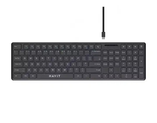 Klavyeya Havit KB252 – 108 Bişkok, USB-C Bi Kabloyê - Klavyeya Havit – bi kabloyê, 108 bişkok, sêwirana ergonomîk bi rengê reş