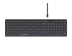 Havit KB252 Keyboard – 108 Keys, USB-C Wired - لوحة مفاتيح من هافيت – سلكية، 108 زر، تصميم مريح باللون الأسود