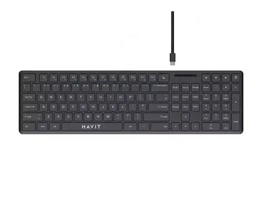 Havit KB252 Keyboard – 108 Keys, USB-C Wired - لوحة مفاتيح من هافيت – سلكية، 108 زر، تصميم مريح باللون الأسود