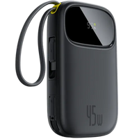 Baseus EnerFill FC31 Qpow 3 شاحن متنقل بشاشة رقمية مع كابلات USB-C+iP، 10,000 مللي أمبير/ساعة، 45 واط - أسود كوزميك