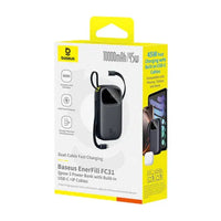 Baseus EnerFill FC31 Qpow 3 شاحن متنقل بشاشة رقمية مع كابلات USB-C+iP، 10,000 مللي أمبير/ساعة، 45 واط - أسود كوزميك