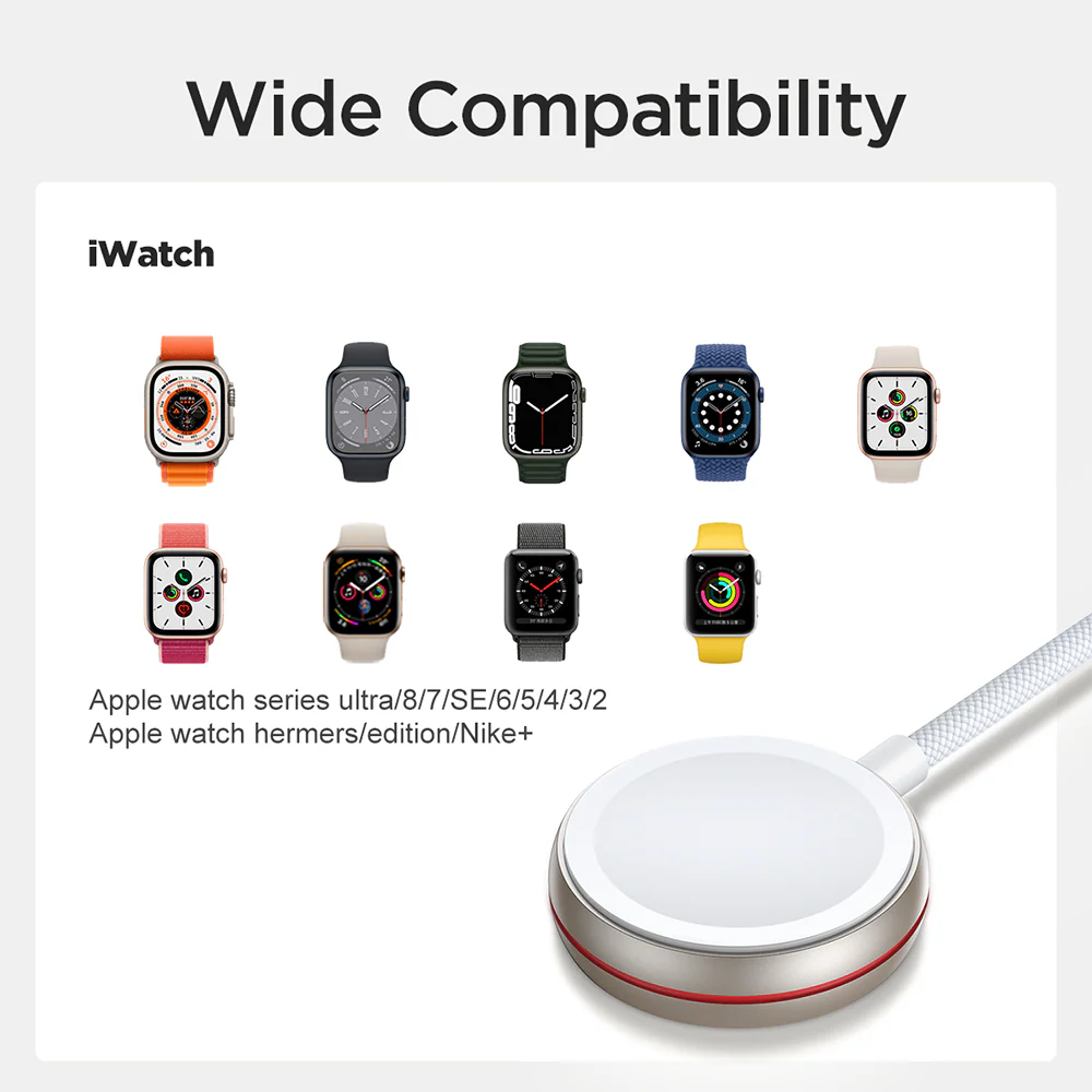 كيبل شحن مغناطيسي جويرووم S-IW011 لساعات ابل بمنفذ تايب سي وبطول 1.2 متر - ابيض | S-IW011 iP Watch Magnetic Charging Cable (USB-C) 1.2m - White