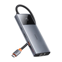 Baseus Hub Metal Gleam Series II 6 in 1 Type-C HUB HDMI 4K60HZ RJ45 Space Grey - هاب بيسوس 6 في 1 تايب سي