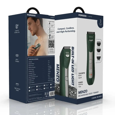 ماكينة تهذيب بورودو مينزو القابلة للشحن بموتور 7000RPM وعمل 90 دقيقة ومقاومة للماء IPX6 - أخضر | Porodo Lifestyle Menzo Rechargeable Trimmer Green